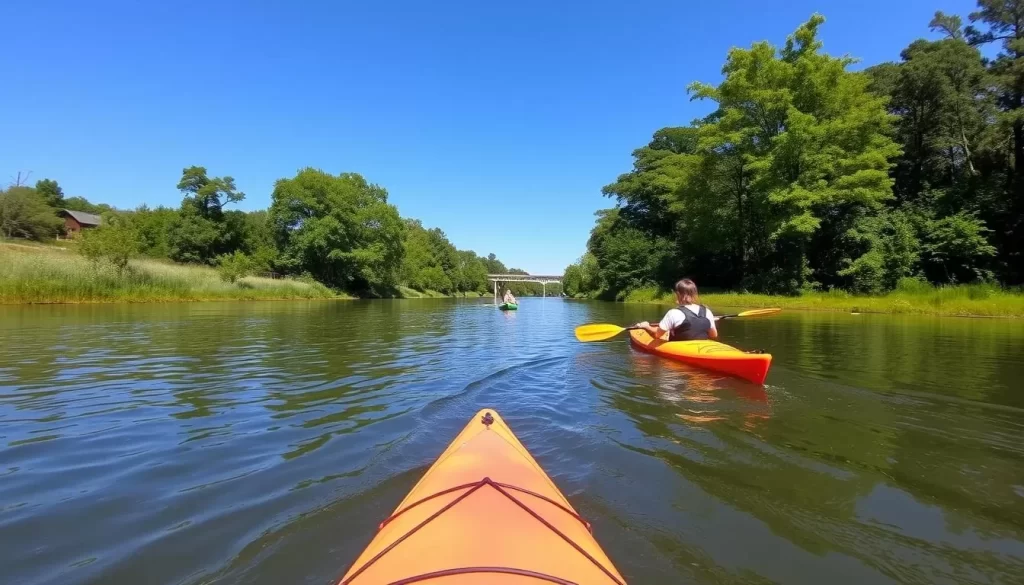 Image of kayakers navigating through calm waters of Coosa River