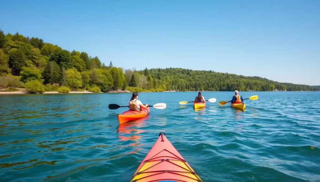 Image of kayakers paddling on Lake Huron's calm waters