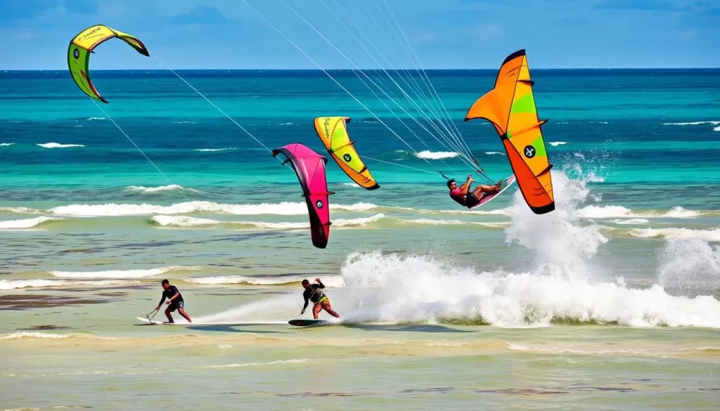 Image of kite surfers competing in the International Kite Surfing Contest on Aitutaki