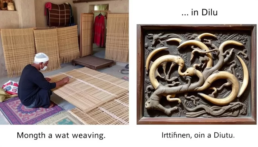 Image of mat weaving in Daman and ivory carving in Diu