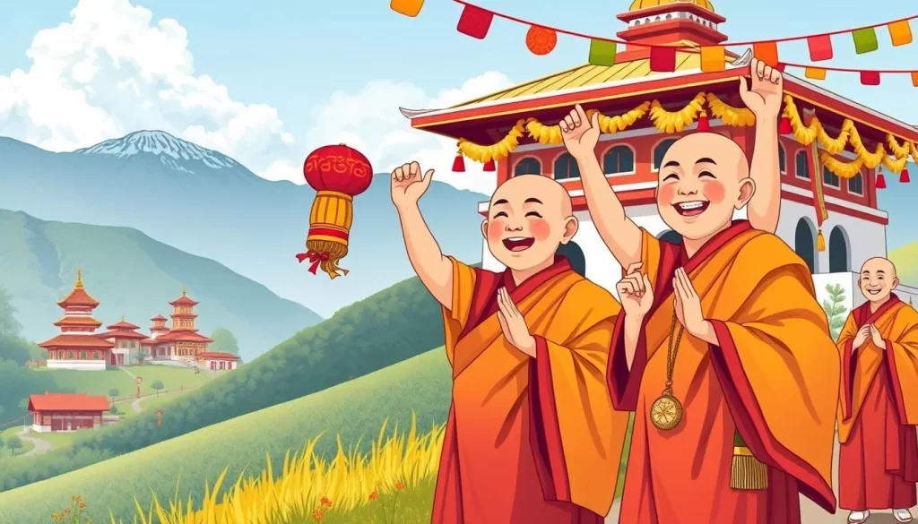 Image of monks in traditional attire celebrating Losar in Sikkim