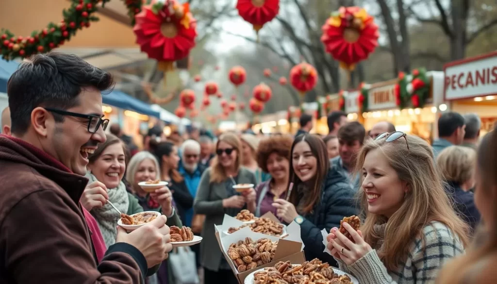 Image of pecan festival with people enjoying pecan treats