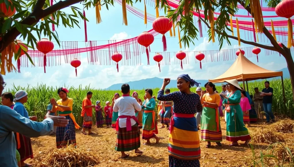 Image of people celebrating Nuakhai with traditional dances and new harvest