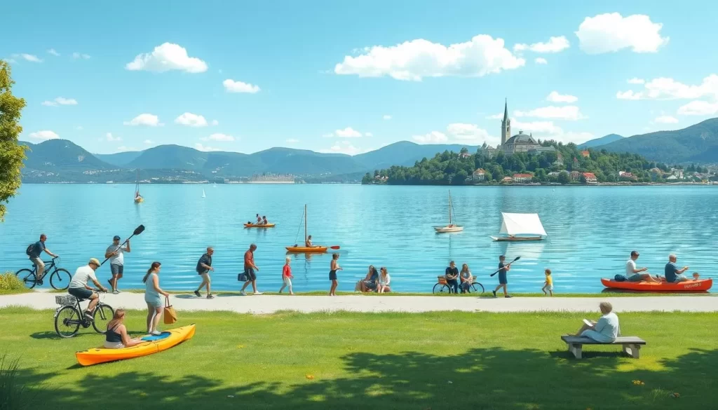 Image of people engaging in various outdoor activities around Lake Constance