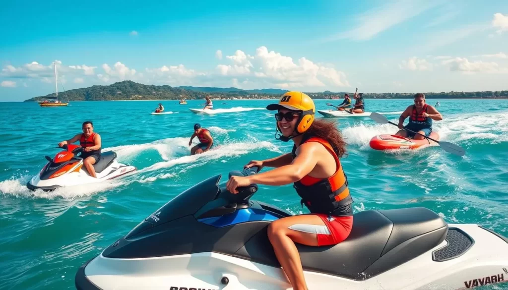Image of people engaging in various water sports in Terengganu