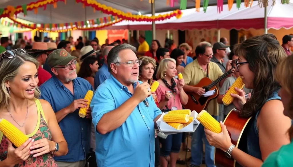 Image of people enjoying sweet corn and live music at the Fort Gibson Sweet Corn Festival