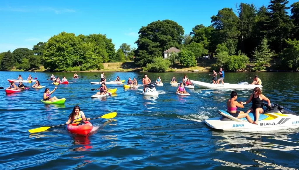 Image of people enjoying water sports on Lake Hubert during summer