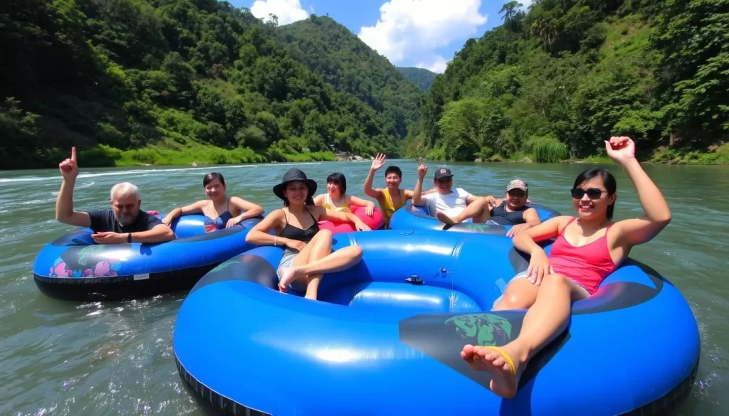 Image of people enjoying water tubing in Gua Musang