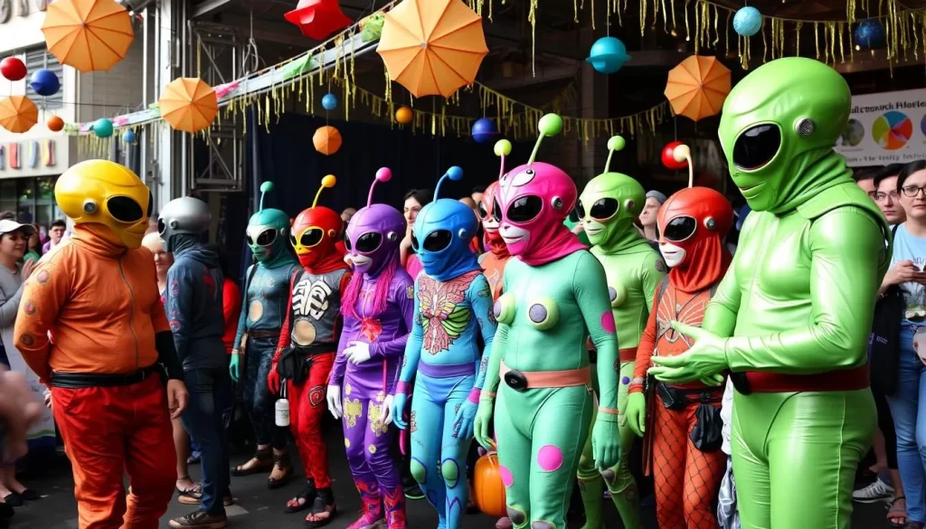 Image of people participating in an alien costume contest at Sputnikfest