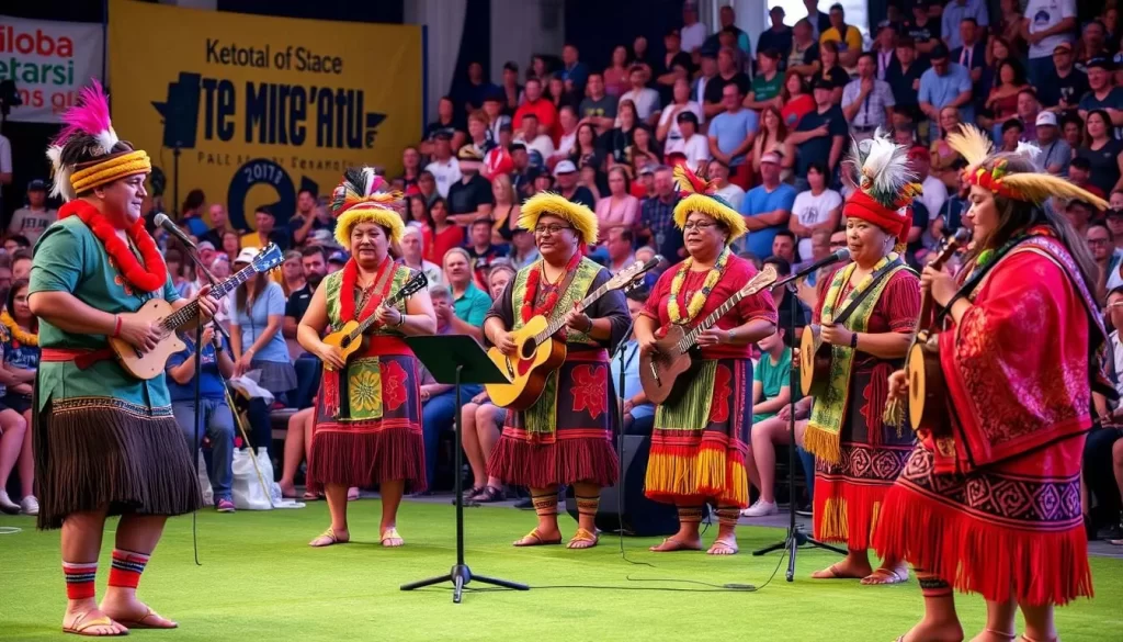 Image of performers at Te Mire 'Atu song competition