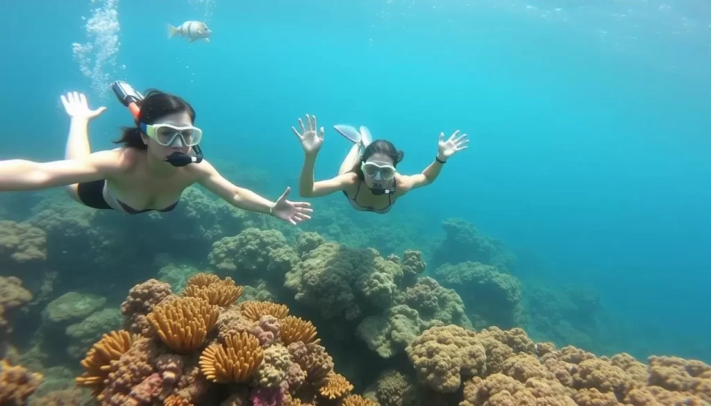 Image of snorkelers exploring coral reefs in Tun Sakaran Marine Park