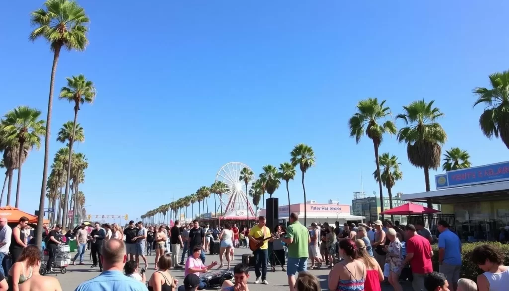 Image of street performers on the Venice Beach Boardwalk