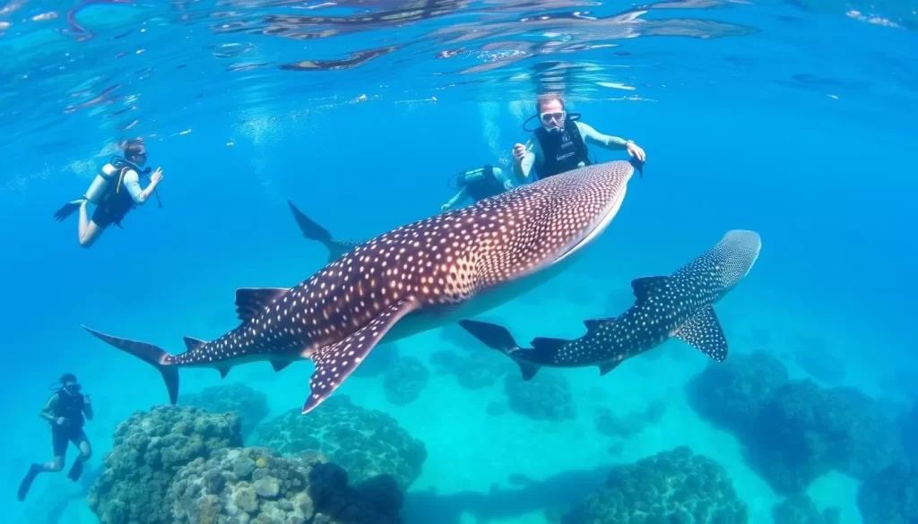 Image of swimming with whale sharks at Ningaloo Reef.
