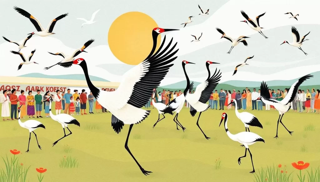 Image of the Black-Necked Crane Festival with crane-themed dances and conservation efforts