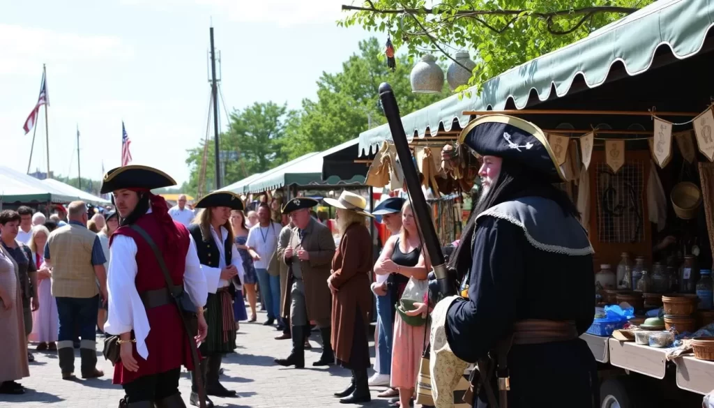 Image of the Blackbeard Pirate Festival in Hampton, featuring pirate reenactments and historical vendors