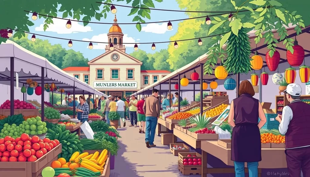 Image of the Capital City Farmers Market in Montpelier, Vermont, with vibrant produce and artisans.