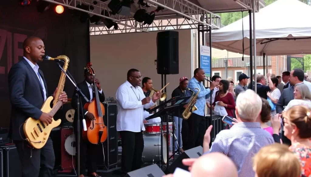 Image of the Charleston Jazz Festival with jazz musicians performing on stage