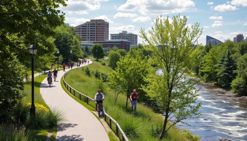 Image of the Connecticut Riverwalk and Bikeway in Springfield, MA, showcasing its scenic views and recreational path.