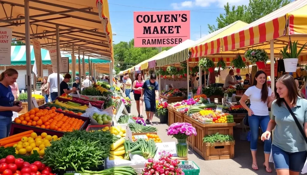 Image of the Dane County Farmers' Market on a sunny Saturday morning