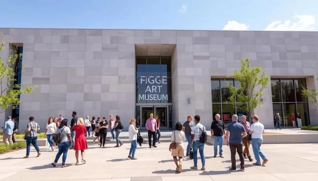 Image of the Figge Art Museum's exterior with visitors Image of the Figge Art Museum's exterior with visitors