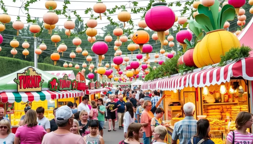 Image of the Gilfeather Turnip Festival with turnip-themed decorations and food vendors