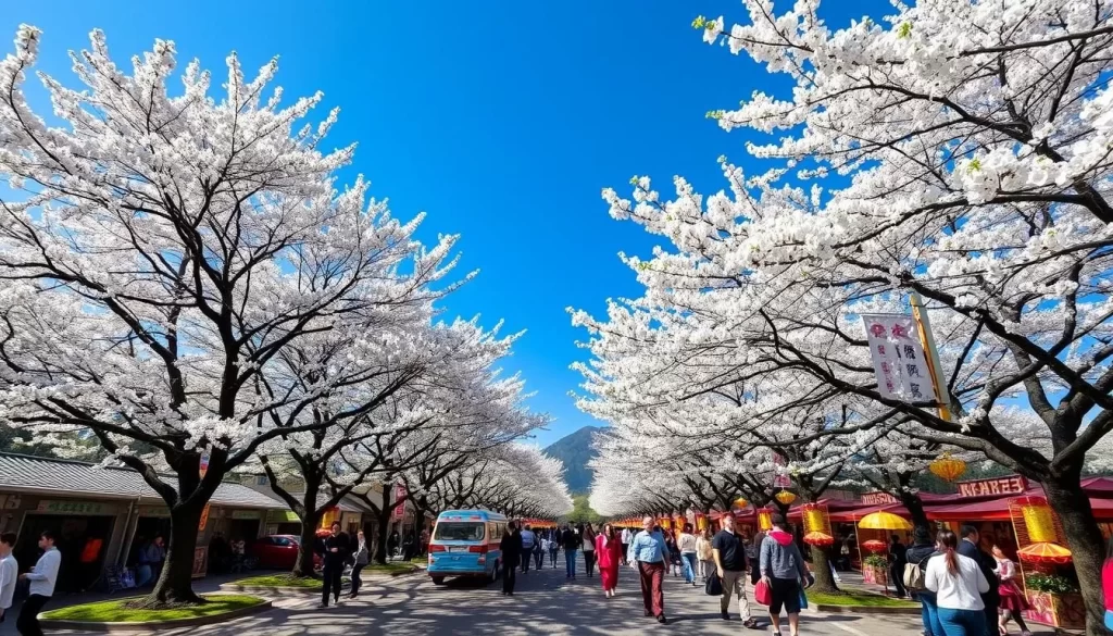 Image of the Hakka Tung Blossom Festival in Nantou County, Taiwan, showcasing blooming tung trees and festival activities.