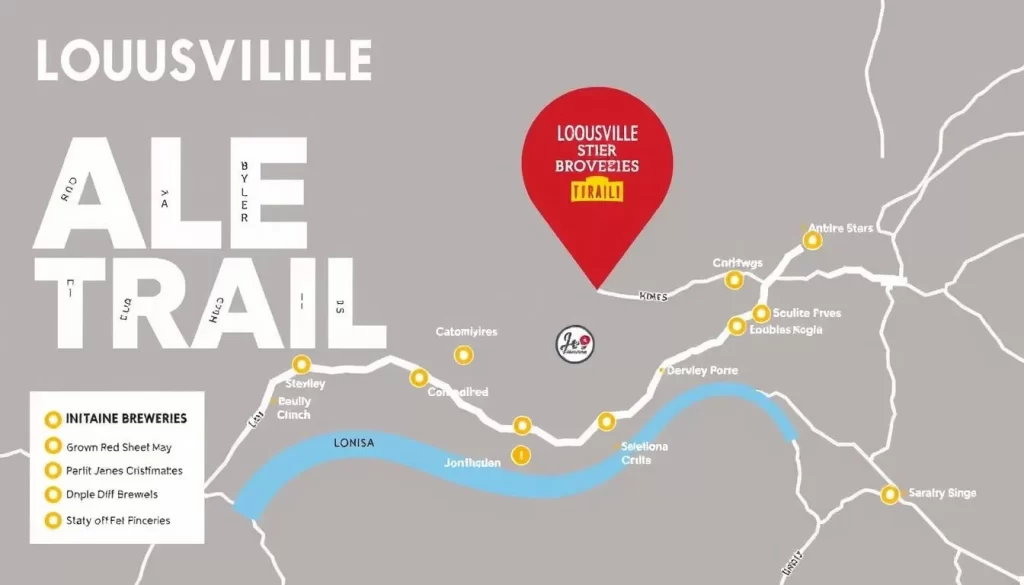 Image of the Louisville Ale Trail map with various brewery locations marked