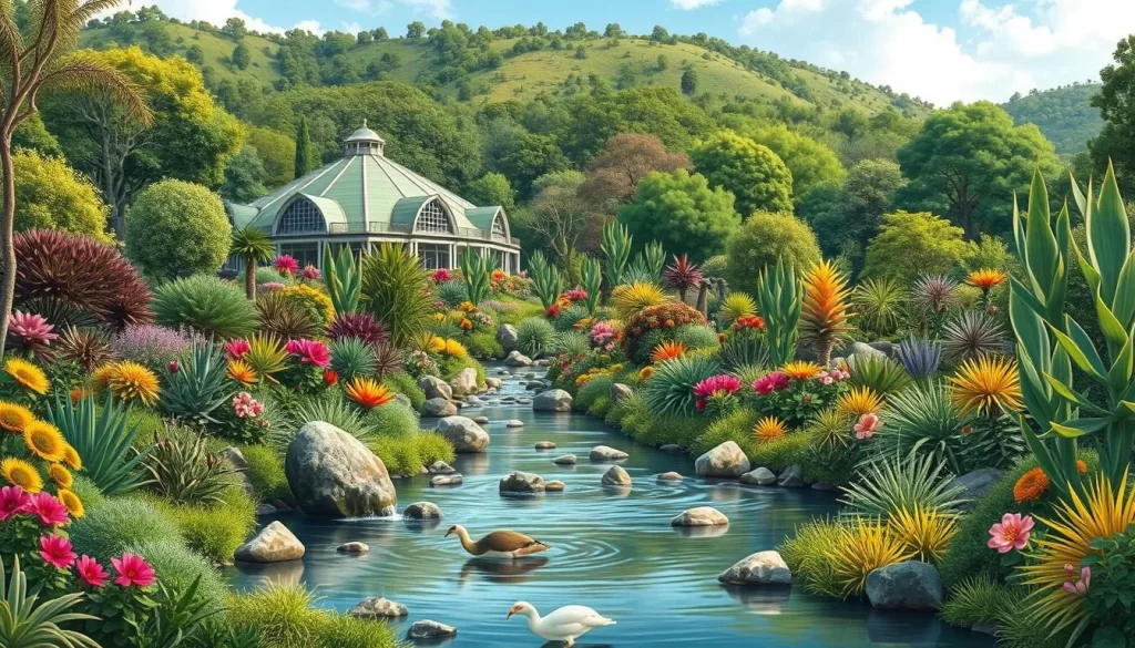 Image of the Lowveld National Botanical Garden's lush landscape with diverse plant species and a serene river view.