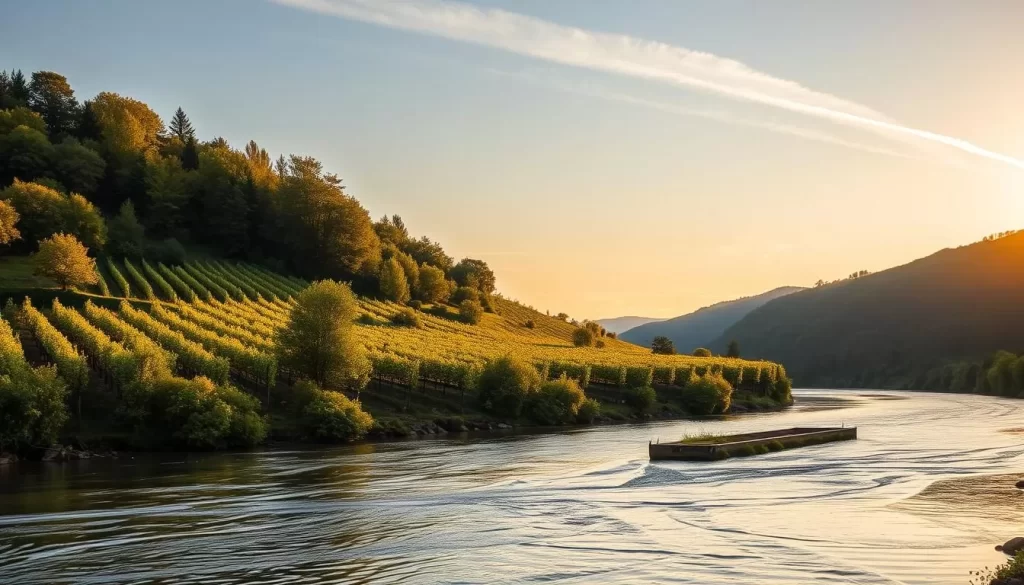 Image of the Moselle River with vineyards along its banks