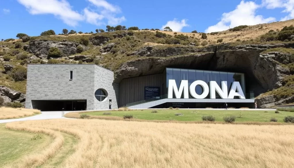 Image of the Museum of Old and New Art (MONA) in Tasmania, showcasing its unique subterranean architecture