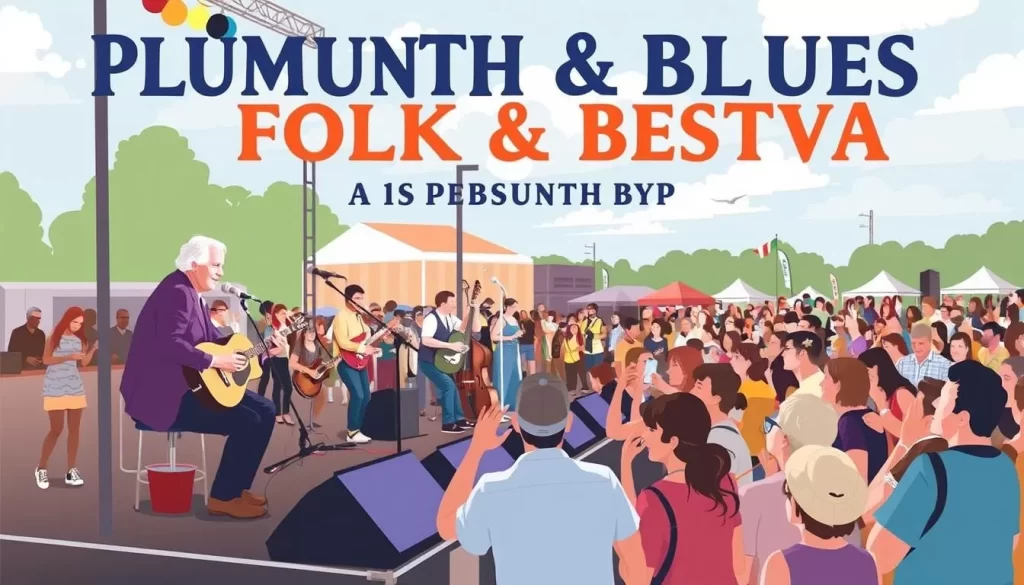 Image of the Plymouth Folk & Blues Festival with musicians performing on stage