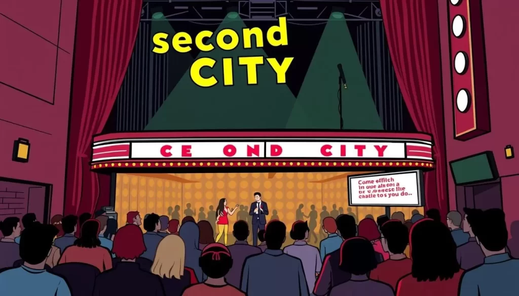 Image of the Second City theater with a comedy show in progress
