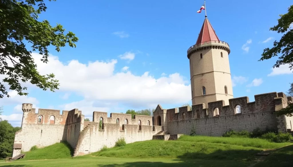 Image of the Teutonic Castle Ruins in Toruń, Poland, with the Gdanisko Defense Tower visible