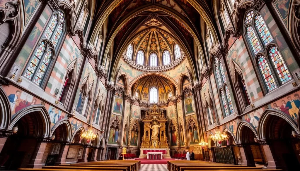 Image of the Trinity Chapel in Lublin, Poland, showcasing its Gothic exterior and Byzantine-Ruthenian frescoes interior