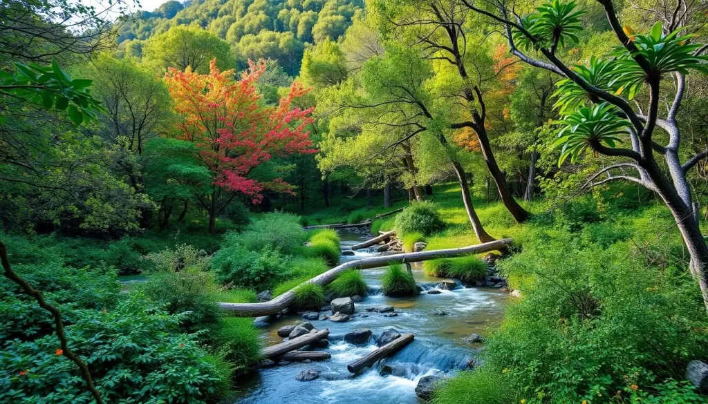 Image of the Valley of the Butterflies on Rhodes Island, Greece, showcasing its lush forest and serene streams.