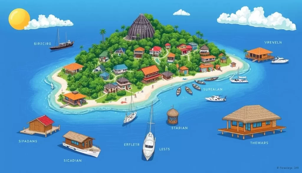 Image of various accommodations near Sipadan Island, including resorts and dive-centric options.