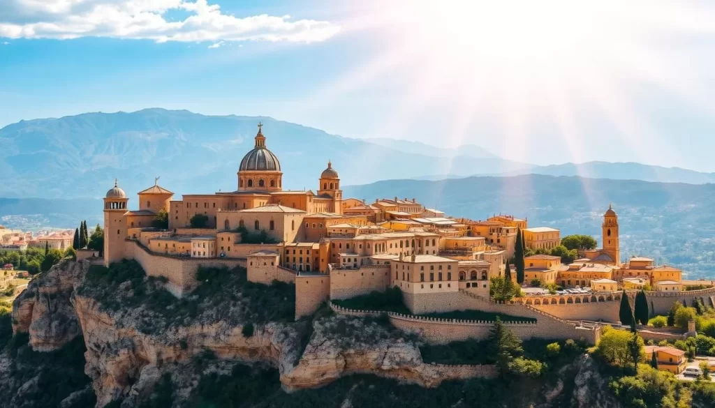Imagine a city perched on a hilltop, its golden limestone buildings glistening in the sunlight.