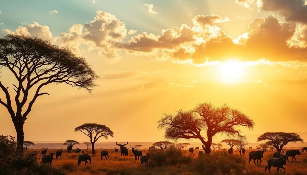 Imagine capturing the golden light of dawn on the savannah, with acacia trees silhouetted against a vibrant sky, and wildlife roaming freely in the foreground.