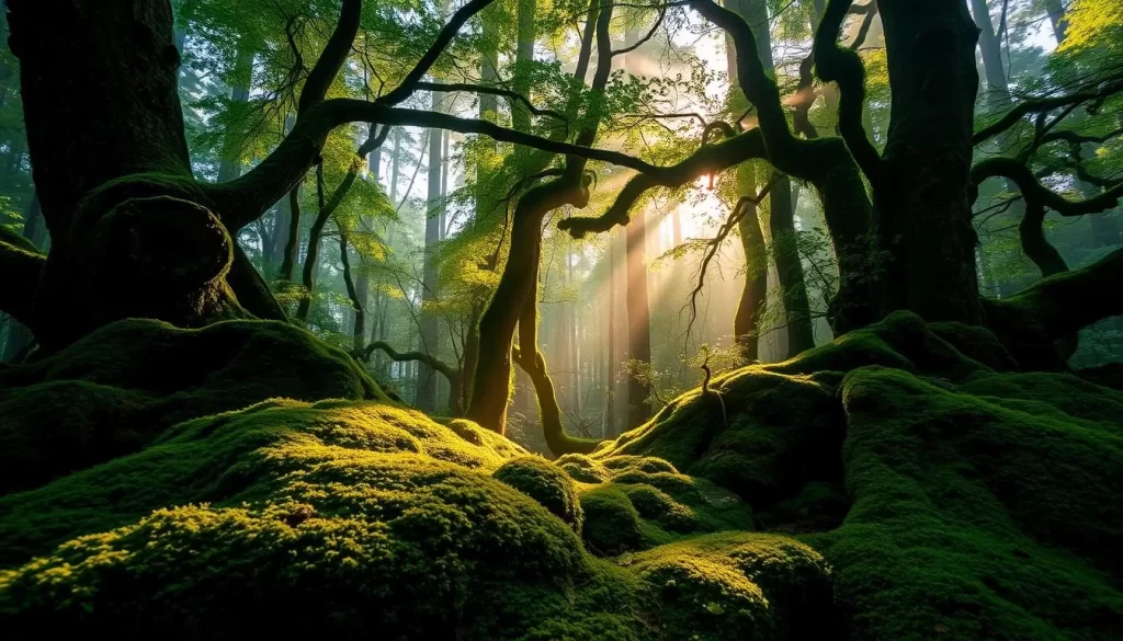 Imagine capturing the serene beauty of the Mossy Forest at dawn.
