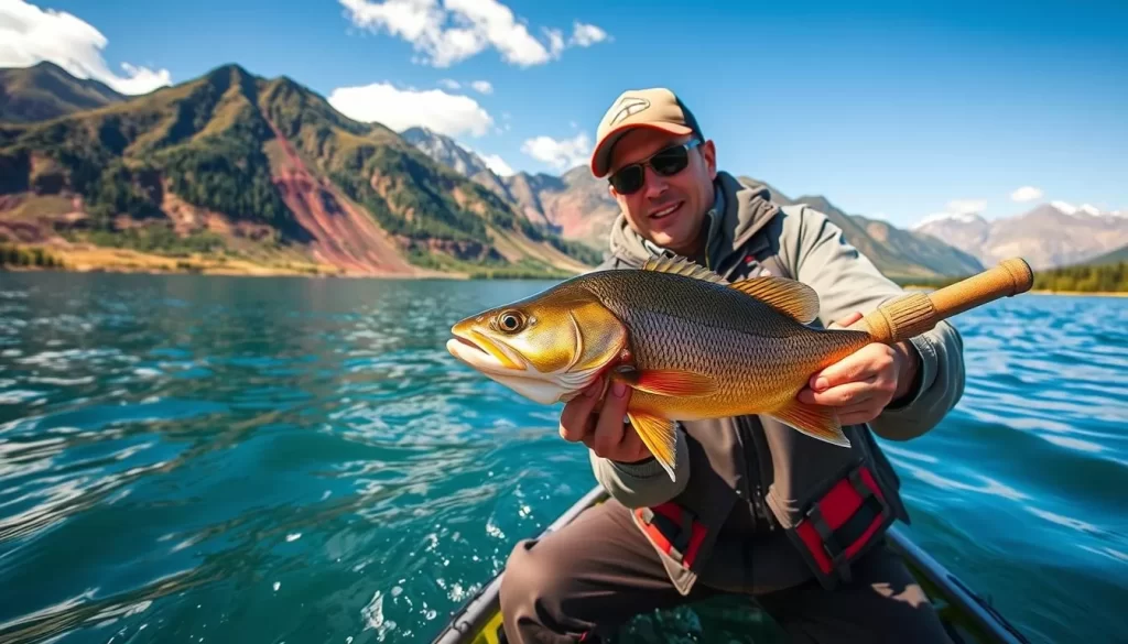 Imagine reeling in a catch amidst the breathtaking scenery of Earthquake Lake.