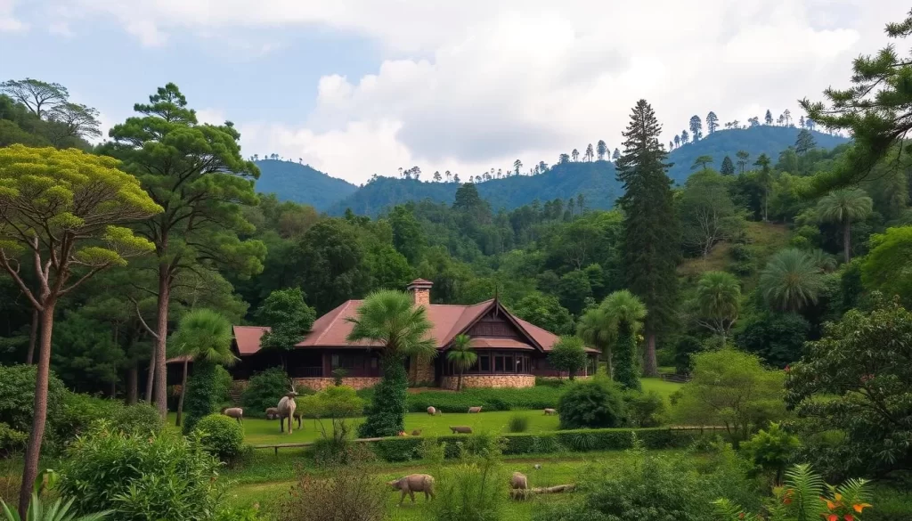 Imagine staying at Serena Mountain Lodge, surrounded by lush forest and wildlife.