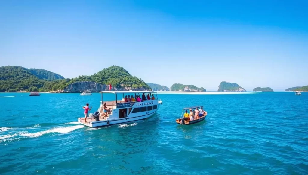 Island hopping tour in Kota Kinabalu with a group of tourists visiting multiple islands