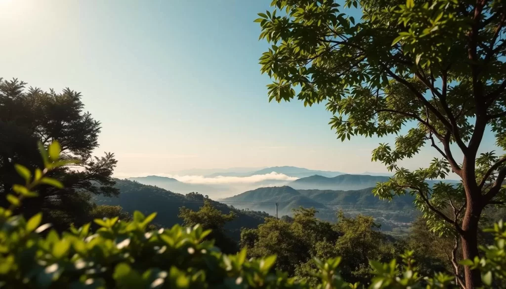 Lush greenery in the foreground, rolling hills in the middle ground, and a clear blue sky above. A serene scene in Yamaguchi Prefecture, Japan, where the humidity levels are depicted through a series of dynamic visualizations. Soft, diffused lighting creates a warm, inviting atmosphere. Employ a cinematic, wide-angle lens to capture the expansive landscape. Convey the gradual shift in humidity comfort throughout the seasons, from the cool, dry months to the warm, muggy summers. Strive for a balanced, aesthetically pleasing composition that effectively communicates the nuances of the region's climate.