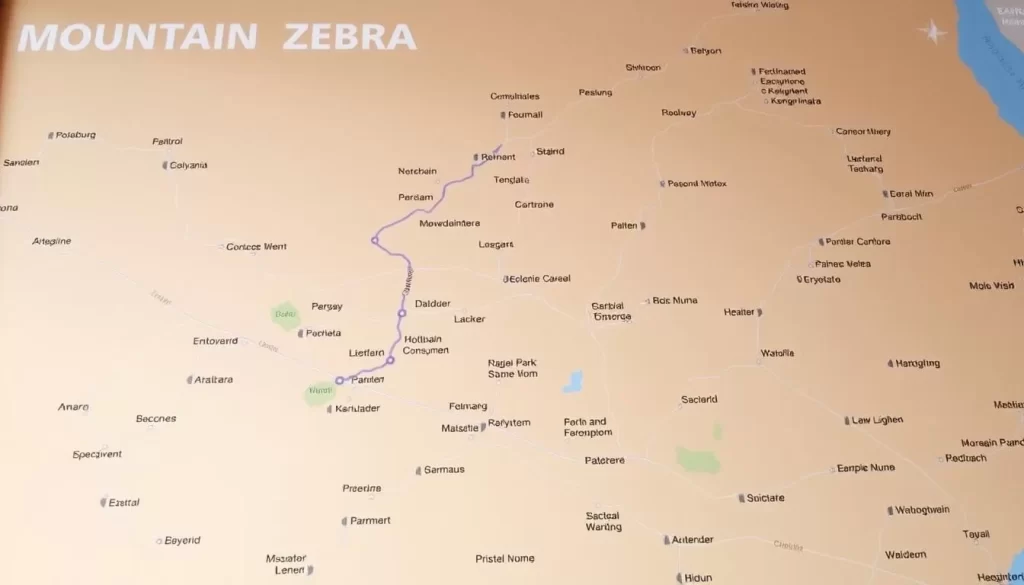 Map showing directions to Mountain Zebra National Park