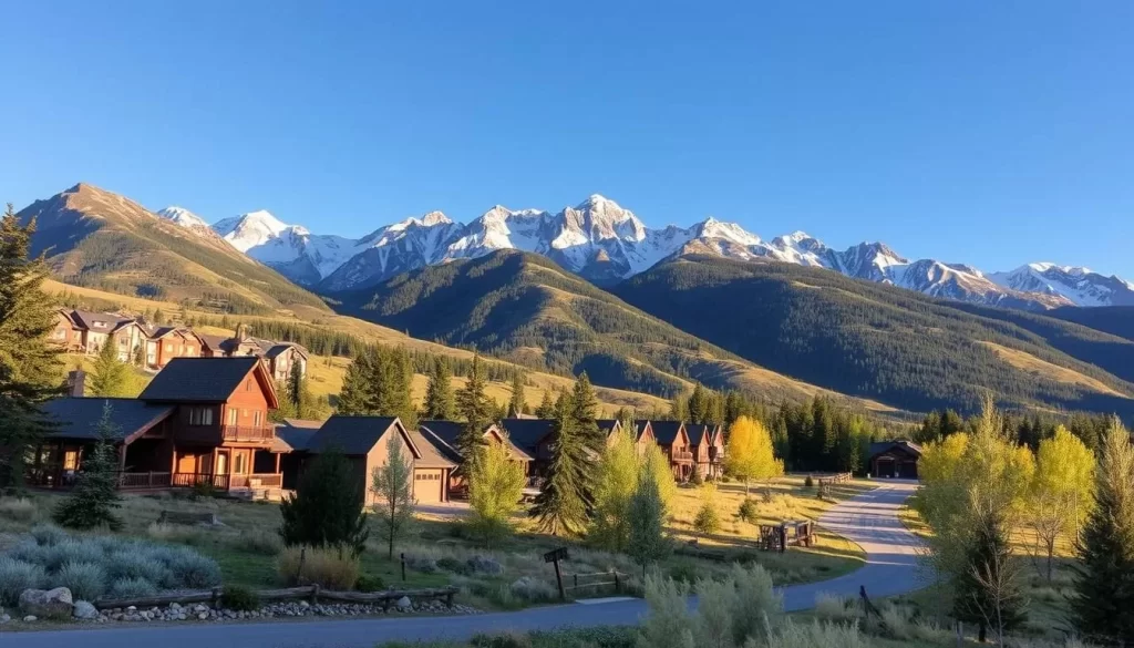 Mountain Village Resort in Stanley, Idaho, with a serene mountain backdrop