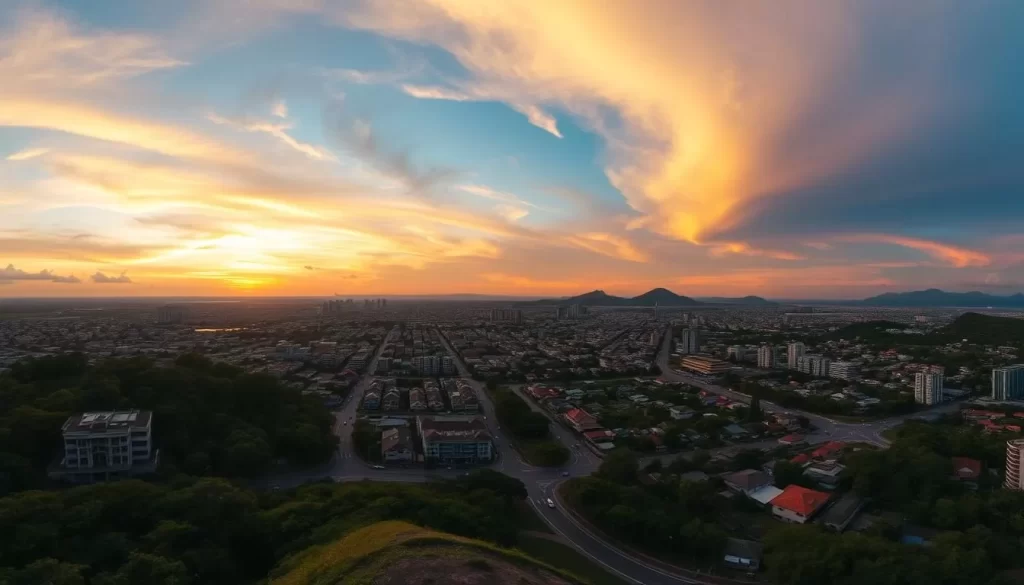 Panoramic view of Kuala Terengganu from Bukit Puteri at sunrise