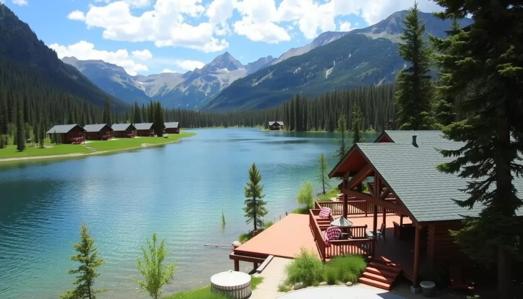 Redfish Lake Lodge with lakefront cabins and stunning mountain views