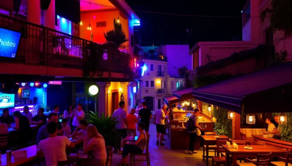 Rhodes nightlife scene with vibrant clubs and traditional tavernas