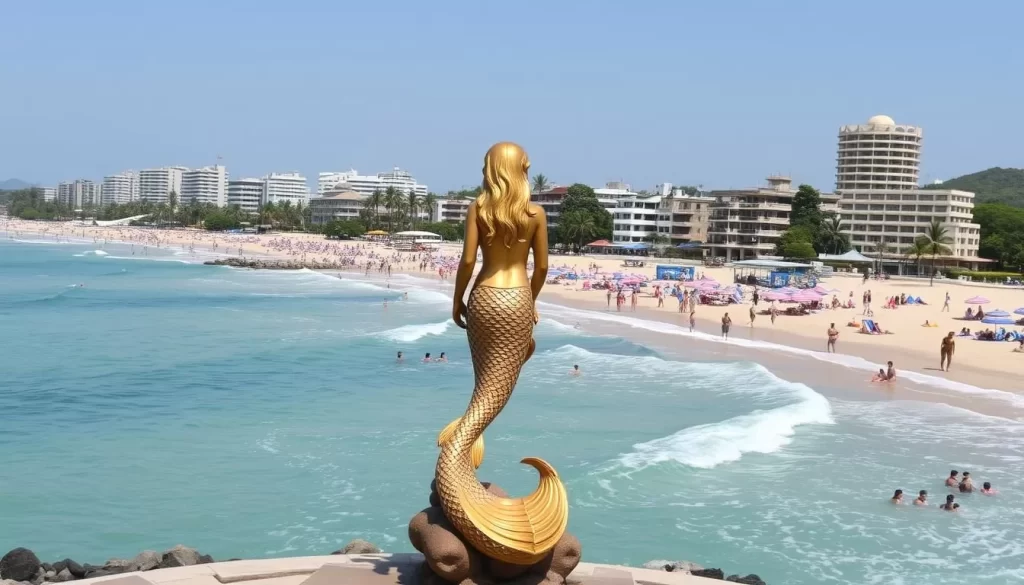 Samila Beach with its iconic Golden Mermaid statue