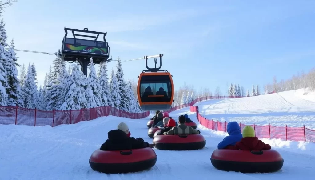 Snow tubing hill in Park City with magic carpet lift